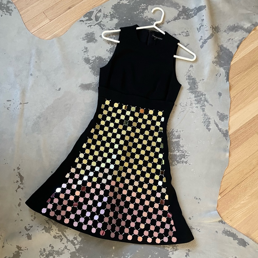 $3,295 NWT David Koma disco multi embellished little black dress size 0 2 NEW